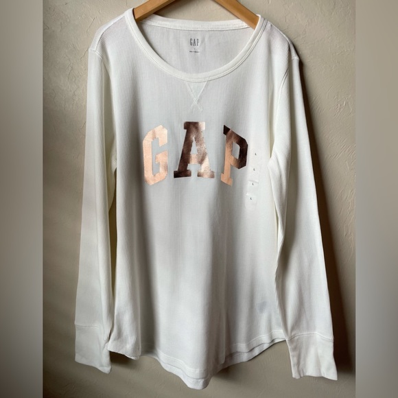🆕 Gap Cream and Rose Gold Thermal Waffle Knit Long Sleeve Top | Large - Picture 4 of 9